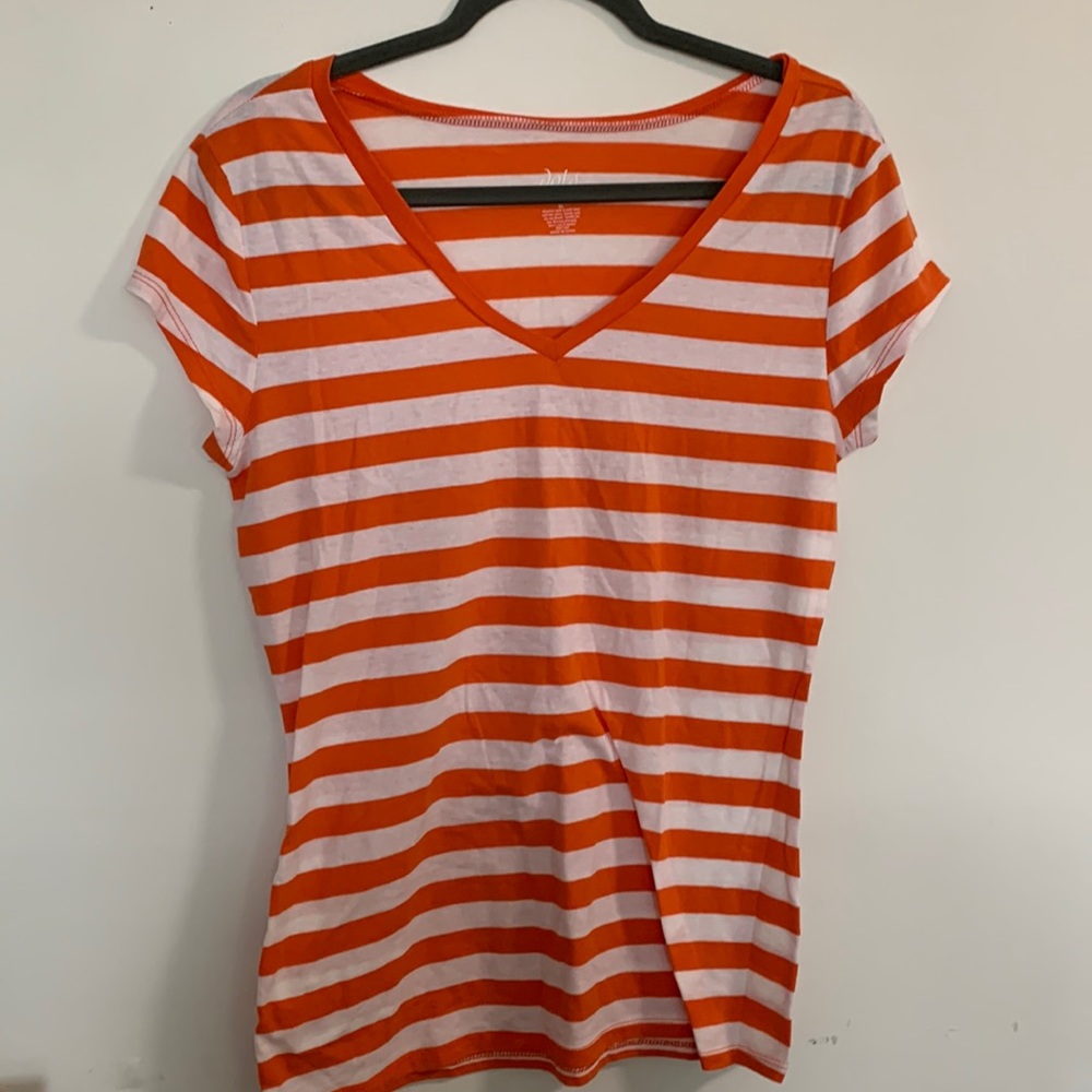 EUC DOTS Orange and White Striped Short Sleeve Shirt Size XL